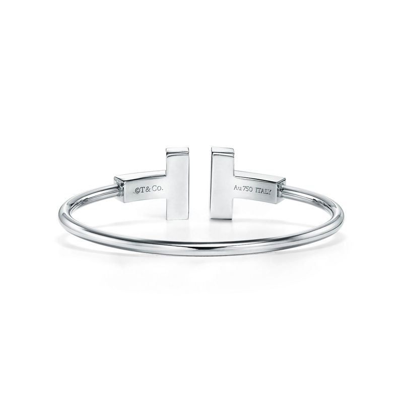 Tiffany & Co. Tiffany T Pulsera Wire ancha de oro blanco Tienda de fábrica