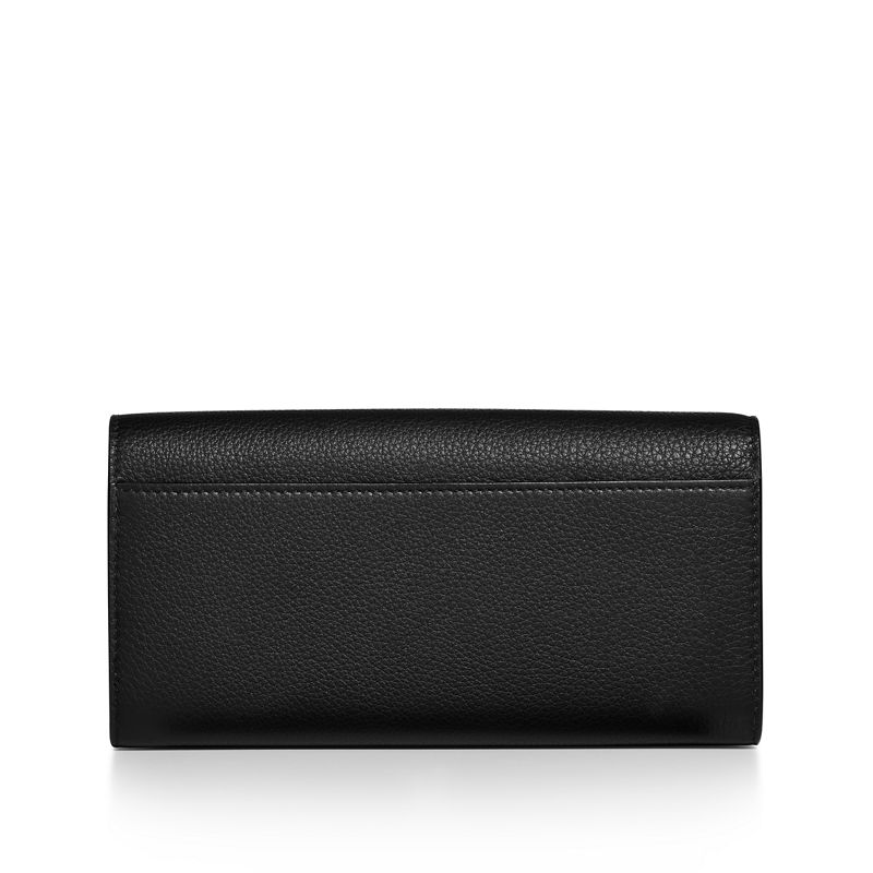 Tiffany & Co. T&CO. Cartera continental de solapa de piel color negro Oferta especial