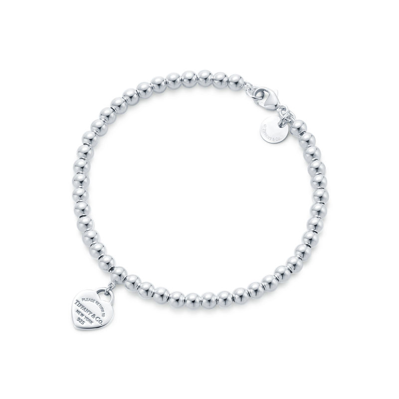 Tiffany & Co. Return to Tiffany™ Pulsera de cuentas con insignia de corazón en color Tiffany Blue® en plata 4 mm Precio de fábrica
