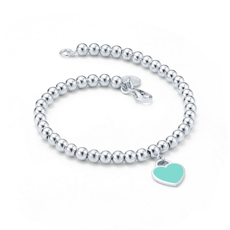Tiffany & Co. Return to Tiffany™ Pulsera de cuentas con insignia de corazón en color Tiffany Blue® en plata 4 mm Precio de fábrica