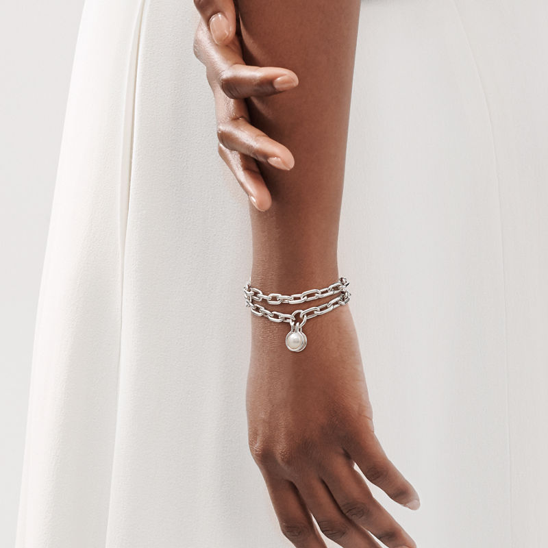 Tiffany & Co. Tiffany HardWear Pulsera de perlas de agua dulce en plata de ley de plata de ley Oferta especial de fábrica