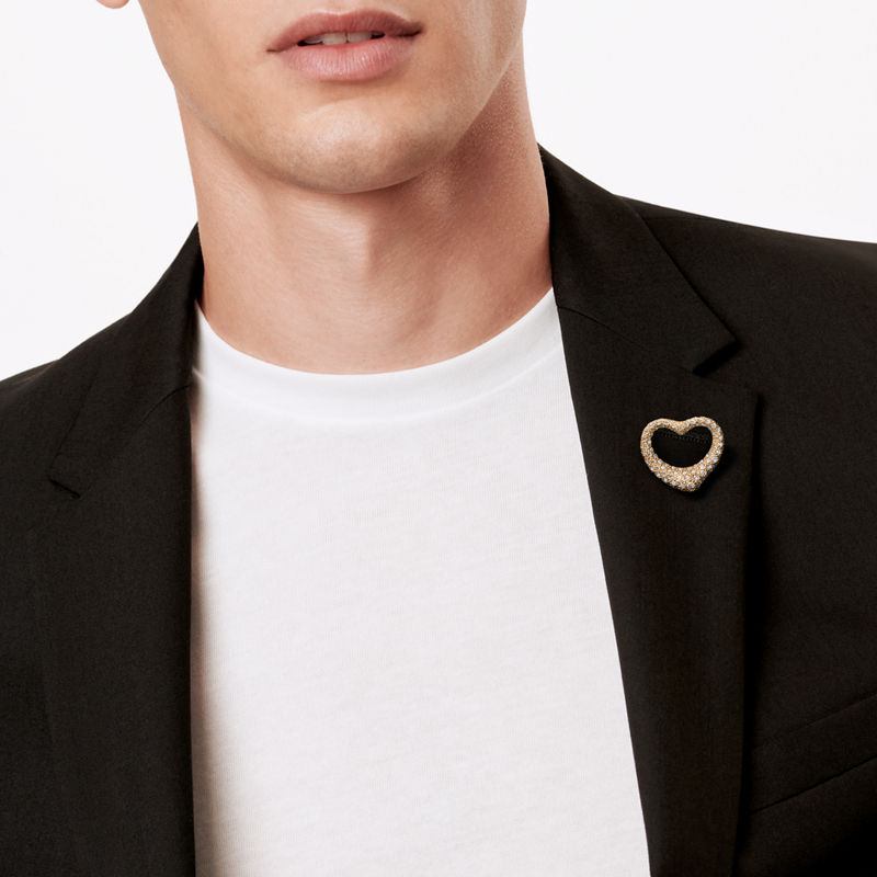 Tiffany & Co. Elsa Peretti® Broche Open Heart de oro amarillo con diamantes en pavé Envío internacional gratuito