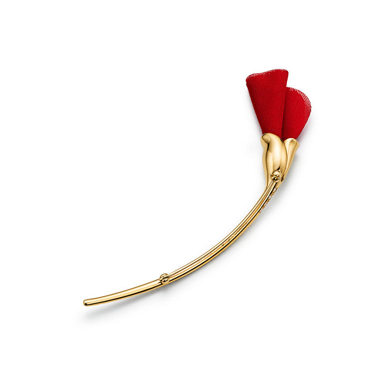 Tiffany & Co. Elsa Peretti® Broche Amapola de oro amarillo con seda de color rojo Tienda de fábrica
