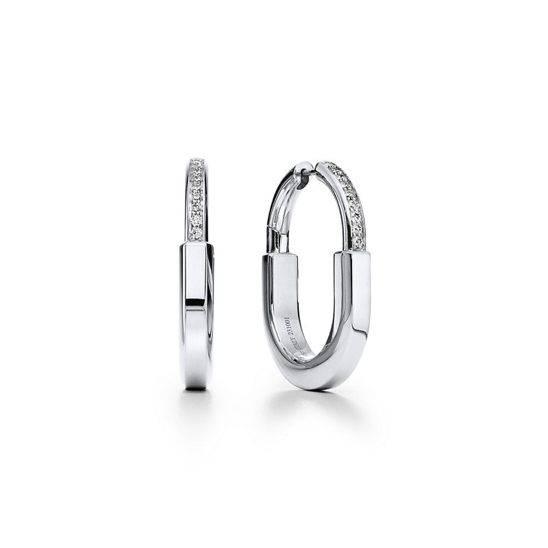 Tiffany & Co. Tiffany Lock Pendientes en oro blanco con diamantes tamaño mediano