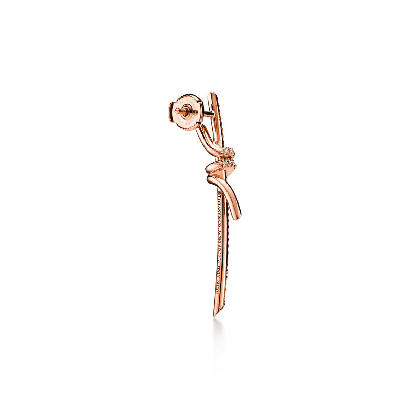Tiffany & Co. Tiffany Knot Pendientes largos de oro rosa con diamantes Precio ultrabajo