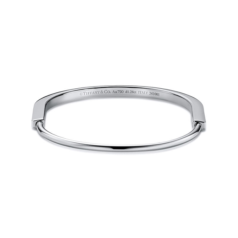 Tiffany & Co. Tiffany Lock Brazalete estrecho de oro blanco con medio pavé de diamantes Gran oferta