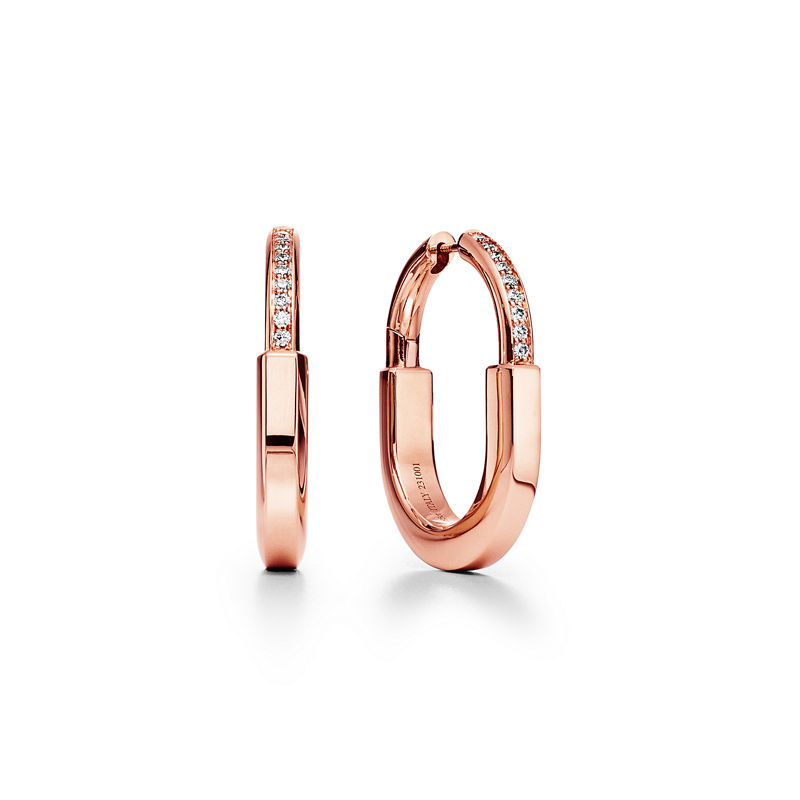 Tiffany & Co. Tiffany Lock Pendientes en oro rosa con diamantes tamaño mediano