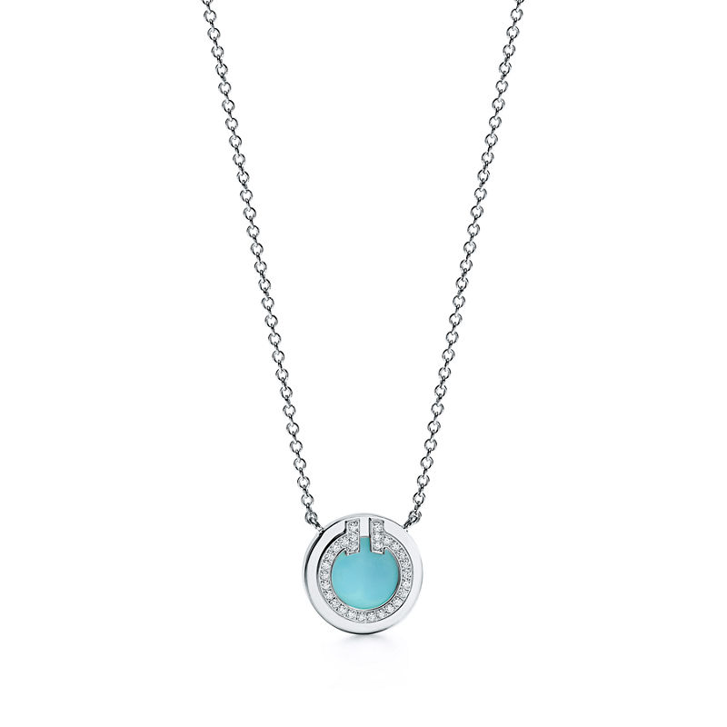 Tiffany & Co. Tiffany T Colgante circular de diamantes y turquesa de oro blanco