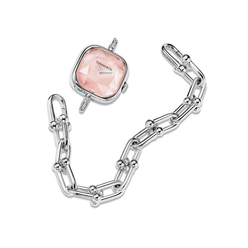 Tiffany & Co. Tiffany HardWear Reloj de plata de ley y diamantes con nácar rosa Envío internacional gratuito