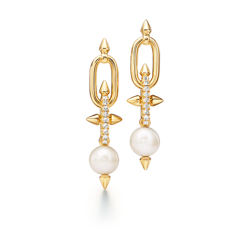 Tiffany & Co. Tiffany Titan by Pharrell Williams Pendientes de perlas de oro amarillo con diamantes
