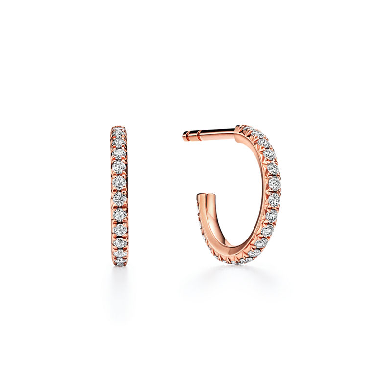 Tiffany & Co. Tiffany Metro Pendientes de aro en oro rosa con diamantes tamaño pequeño