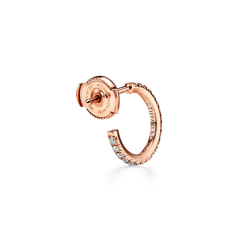 Tiffany & Co. Tiffany Metro Pendientes de aro en oro rosa con diamantes tamaño pequeño Descuento por venta flash