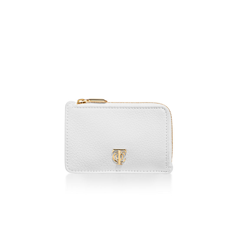 Tiffany & Co. T&CO. Tarjetero con cremallera de piel color blanco