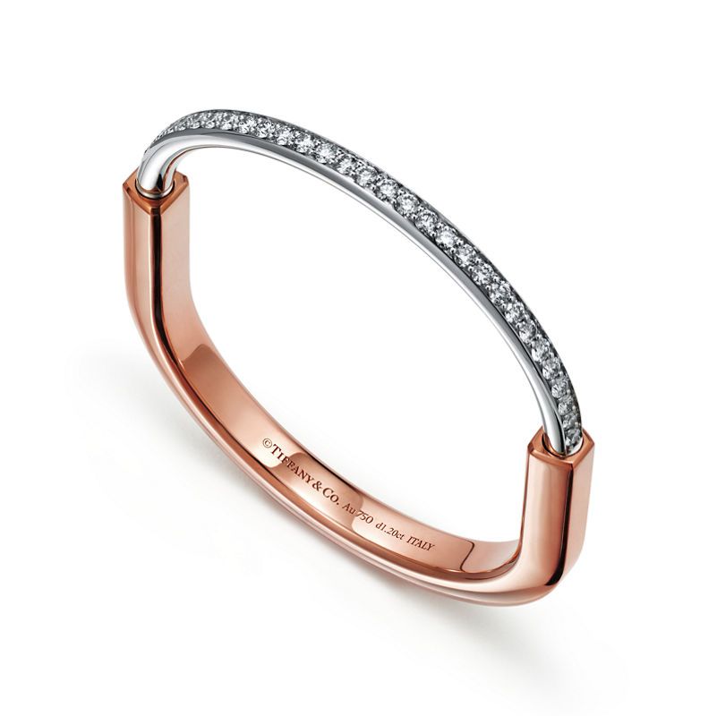 Tiffany & Co. Tiffany Lock Brazalete en oro rosa y blanco con medio pavé de diamantes Oferta especial de fábrica