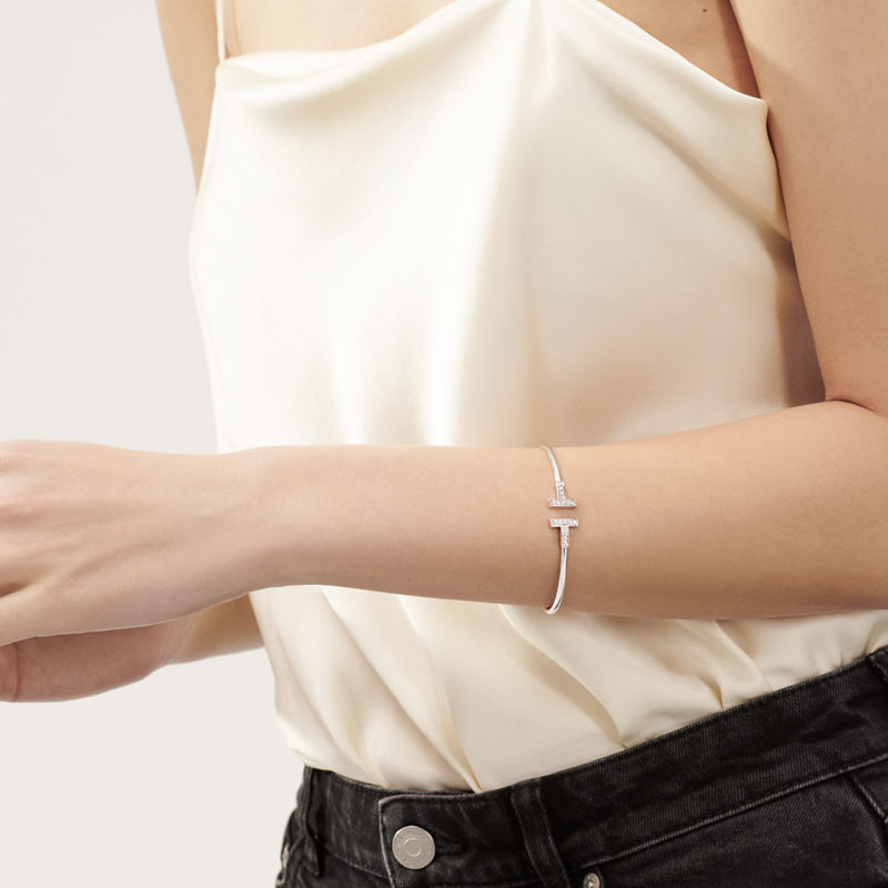 Tiffany & Co. Tiffany T Pulsera Wire de diamantes de oro blanco Tienda de fábrica
