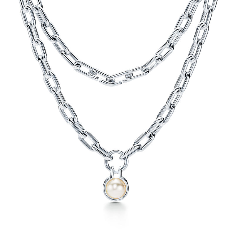 Tiffany & Co. Tiffany HardWear Collar de perla de agua dulce de plata de ley 81 3 cm de plata de ley