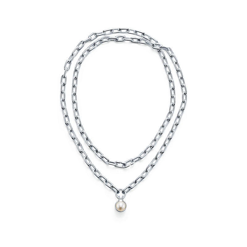 Tiffany & Co. Tiffany HardWear Collar de perla de agua dulce de plata de ley 81 3 cm de plata de ley Ofertas especiales
