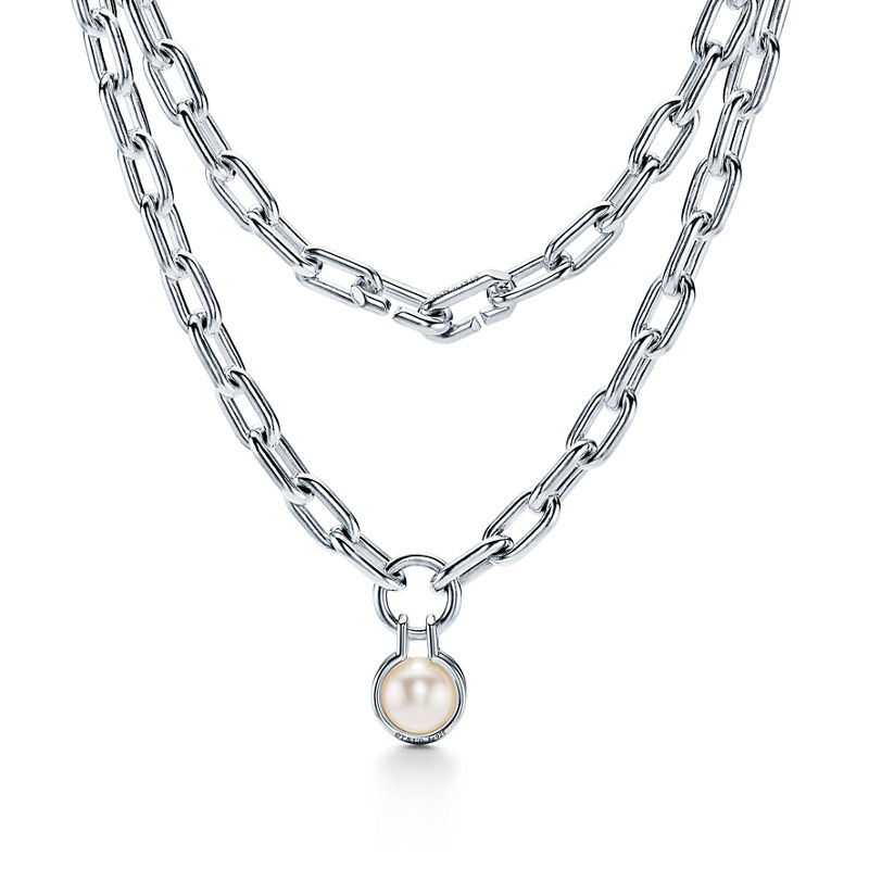 Tiffany & Co. Tiffany HardWear Collar de perla de agua dulce de plata de ley 81 3 cm de plata de ley Ofertas especiales