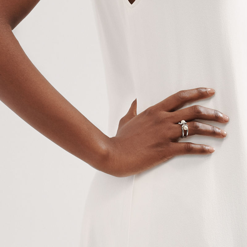 Tiffany & Co. Tiffany HardWear Anillo doble de perlas de plata de ley de plata de ley Rebajas de fin de temporada