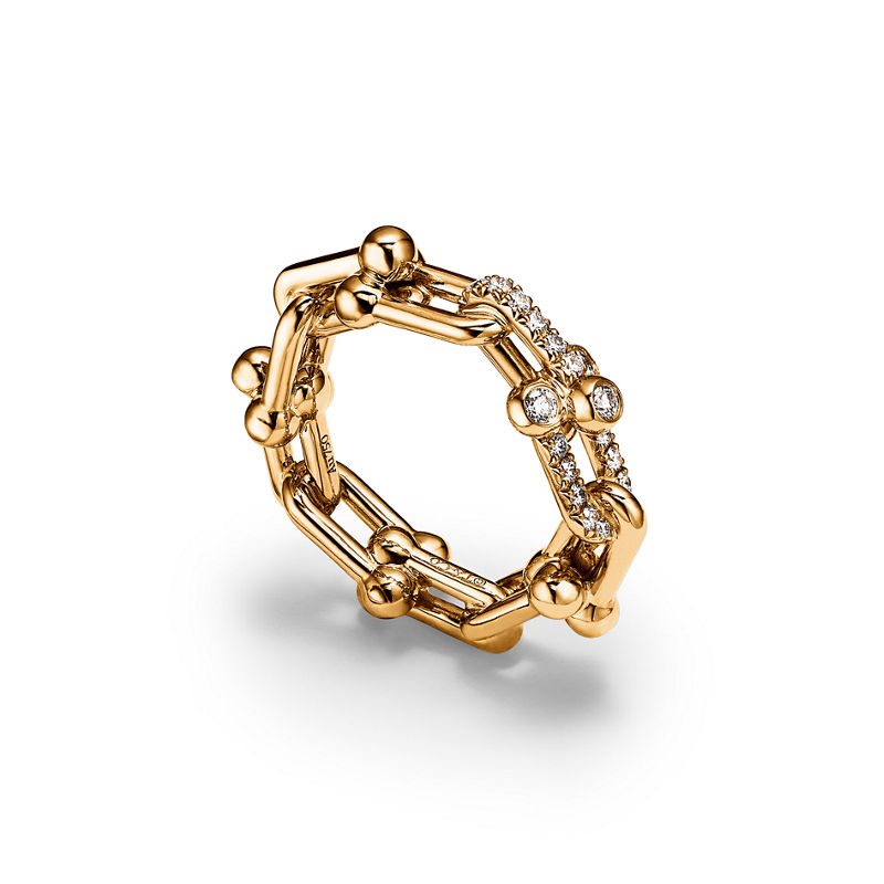 Tiffany & Co. Tiffany HardWear Anillo de eslabones pequeños de oro amarillo con diamantes 2025