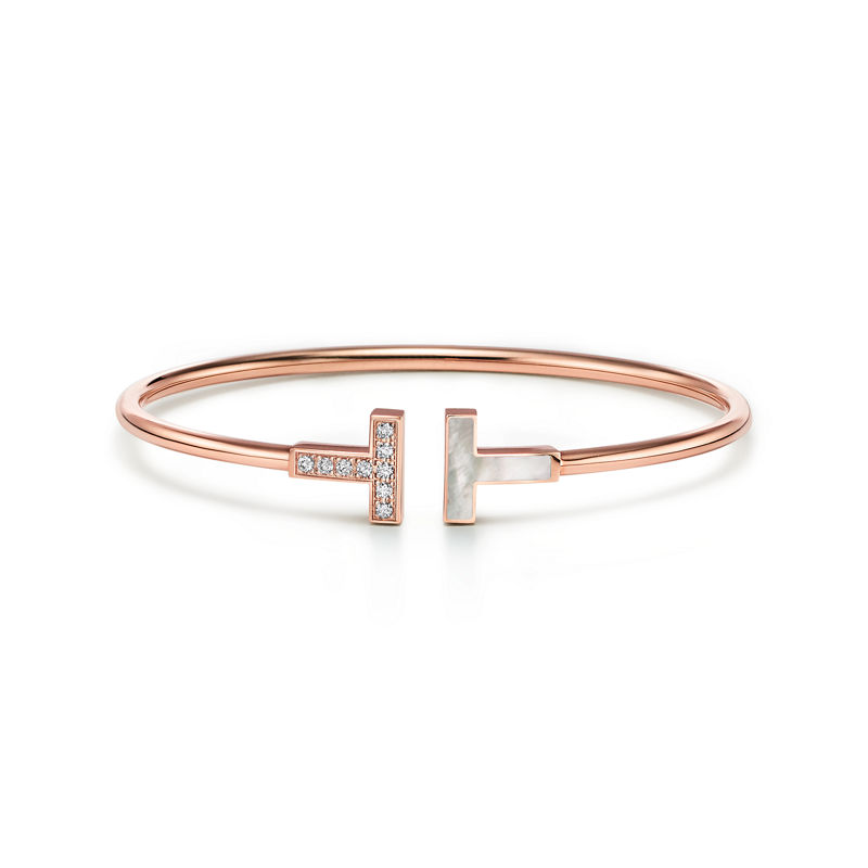 Tiffany & Co. Tiffany T Pulsera Wire de oro rosa con diamantes y nácar