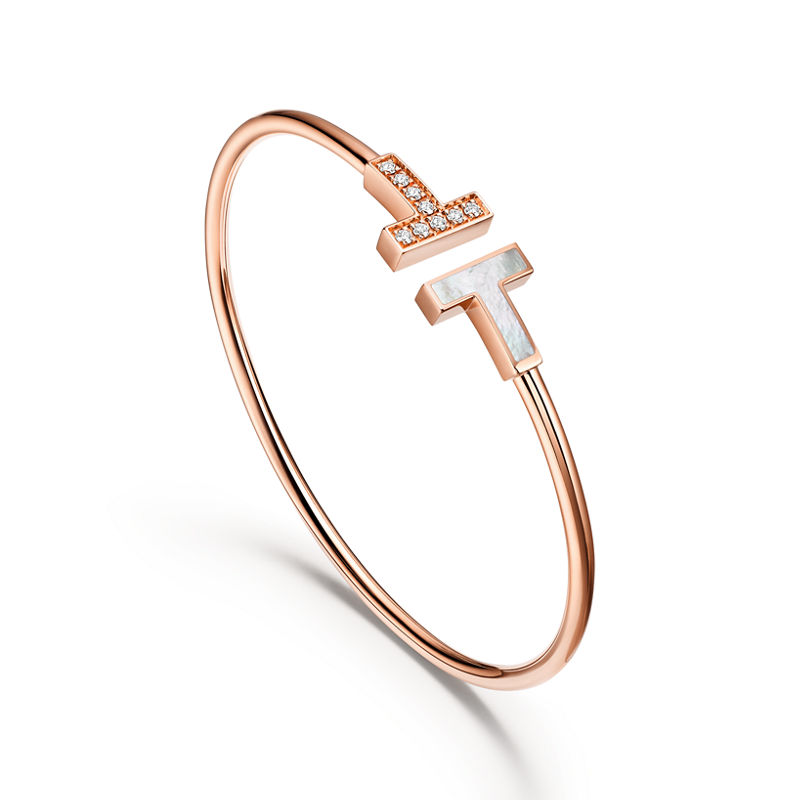 Tiffany & Co. Tiffany T Pulsera Wire de oro rosa con diamantes y nácar Outlet online