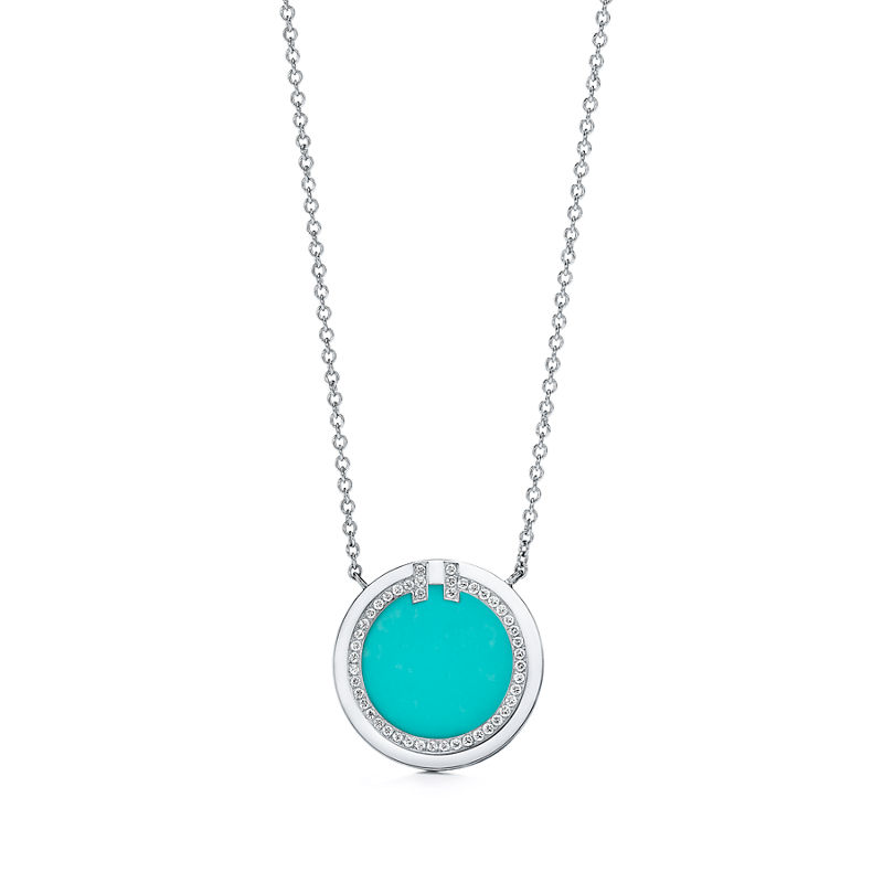 Tiffany & Co. Tiffany T Colgante circular de diamantes y turquesa de oro blanco