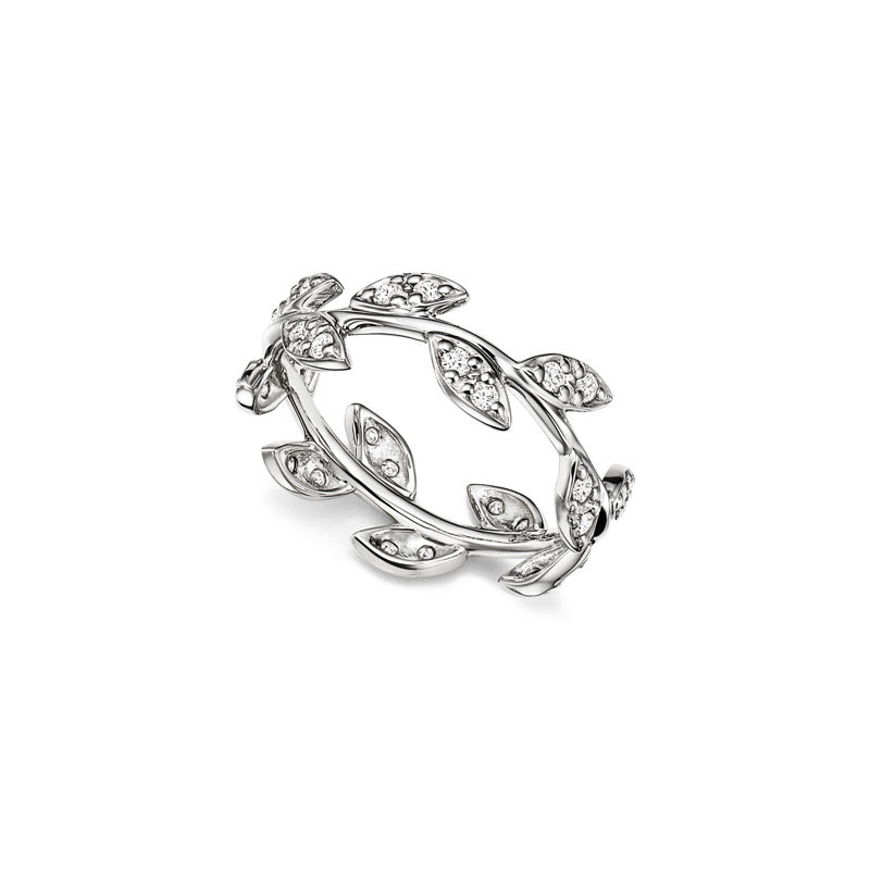 Tiffany & Co. Paloma Picasso® Anillo Olive Leaf en oro blanco con diamantes tamaño estrecho Oferta especial