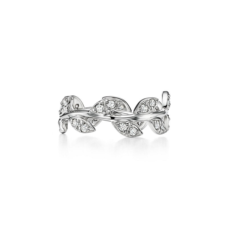 Tiffany & Co. Paloma Picasso® Anillo Olive Leaf en oro blanco con diamantes tamaño estrecho Oferta especial