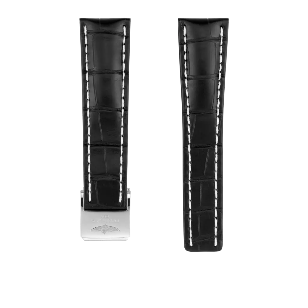 Breitling Correa de piel de cocodrilo negra - 24 MM