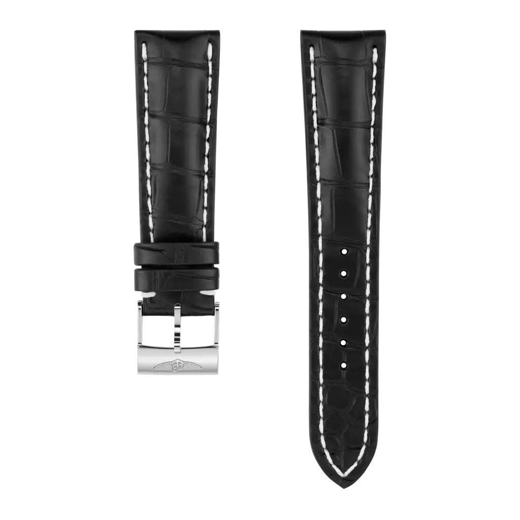 Breitling Correa de piel de cocodrilo negra - 24 MM