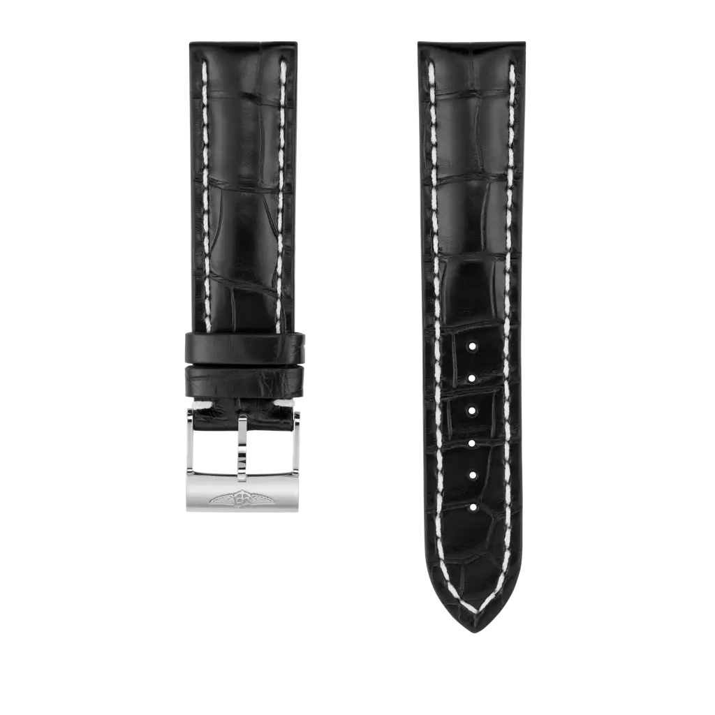 Breitling Correa de piel de cocodrilo negra - 22 MM