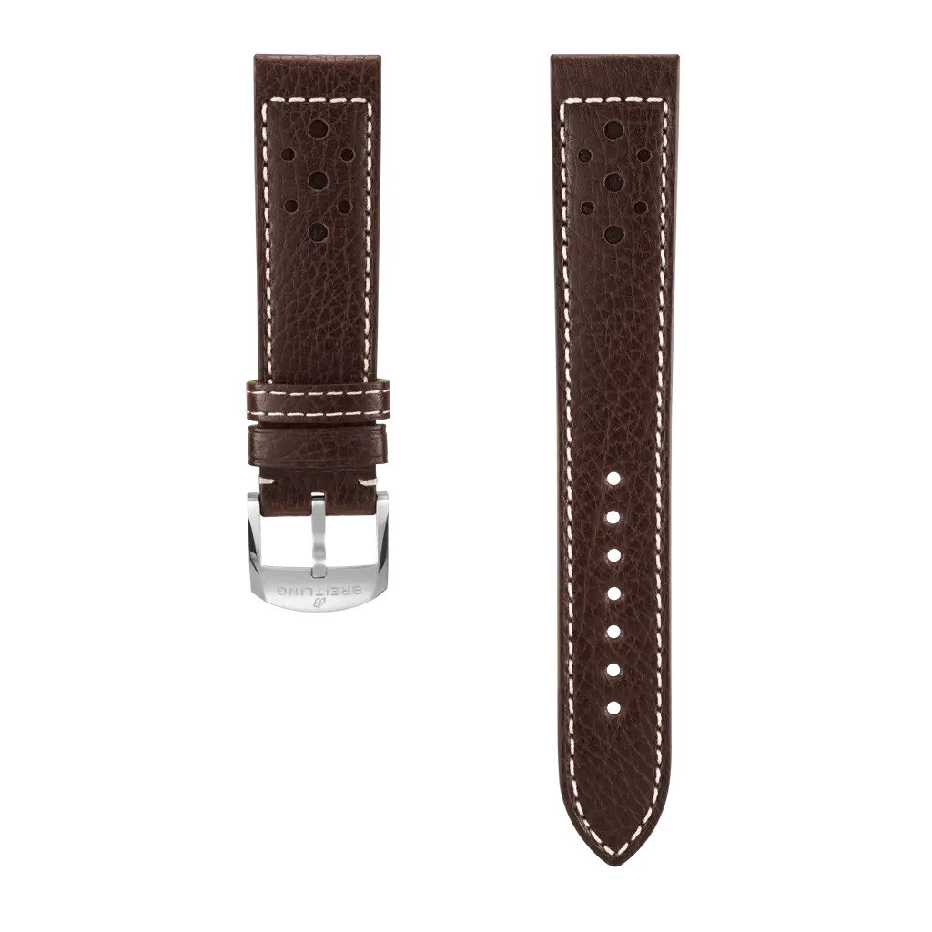 Breitling Correa de piel de becerro marrón con estética de competición - 20 MM