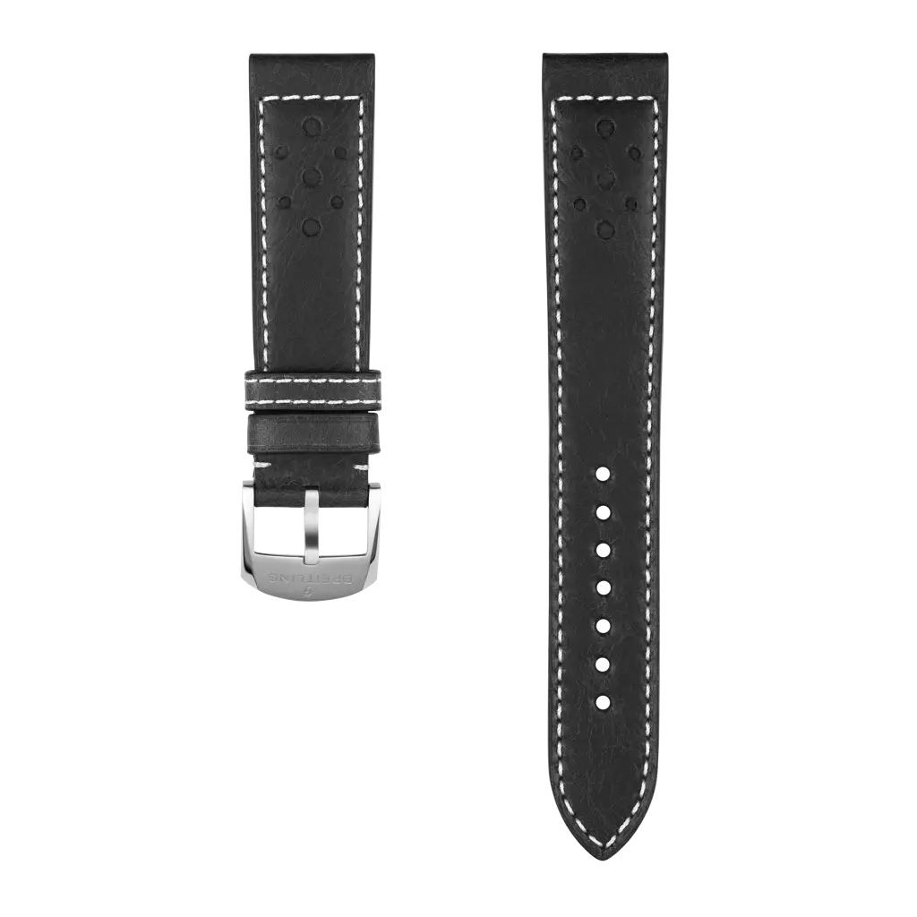 Breitling Correa de piel de becerro negra con estética de competición - 20 MM