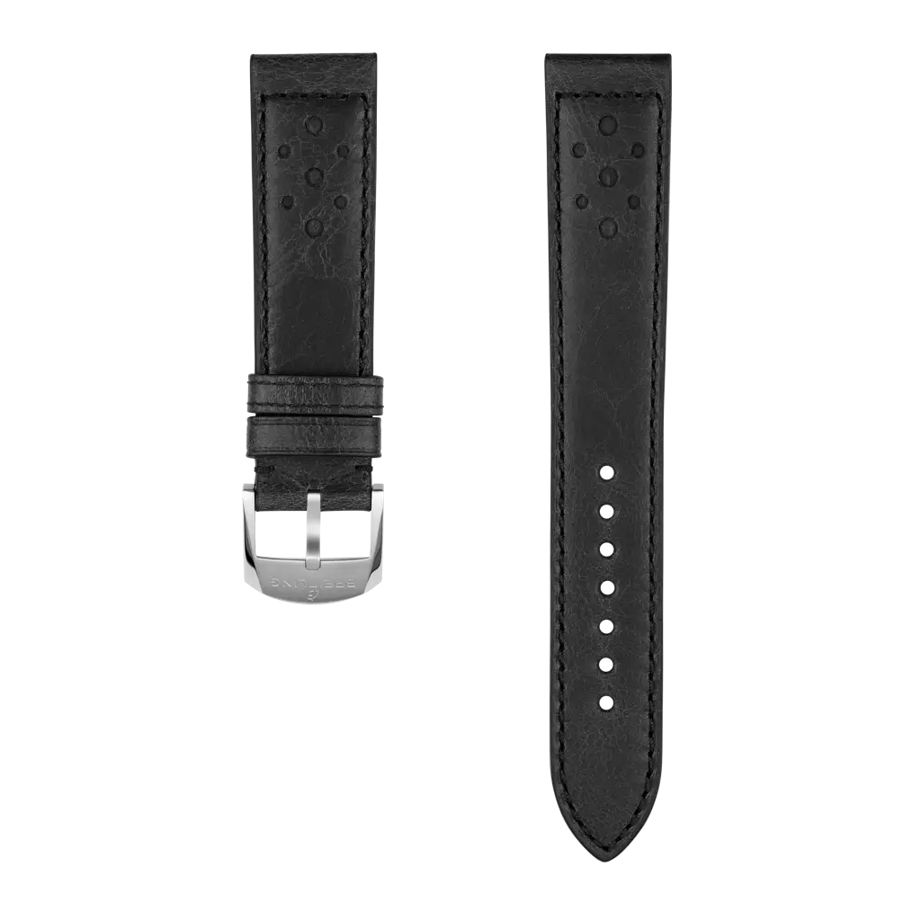 Breitling Correa de piel de becerro negra con estética de competición - 20 MM