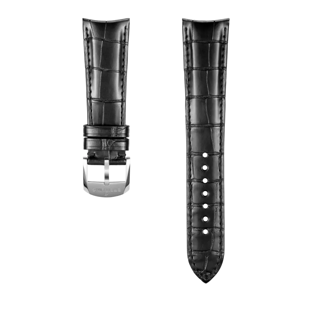 Breitling Correa de piel de cocodrilo negra - 22 MM