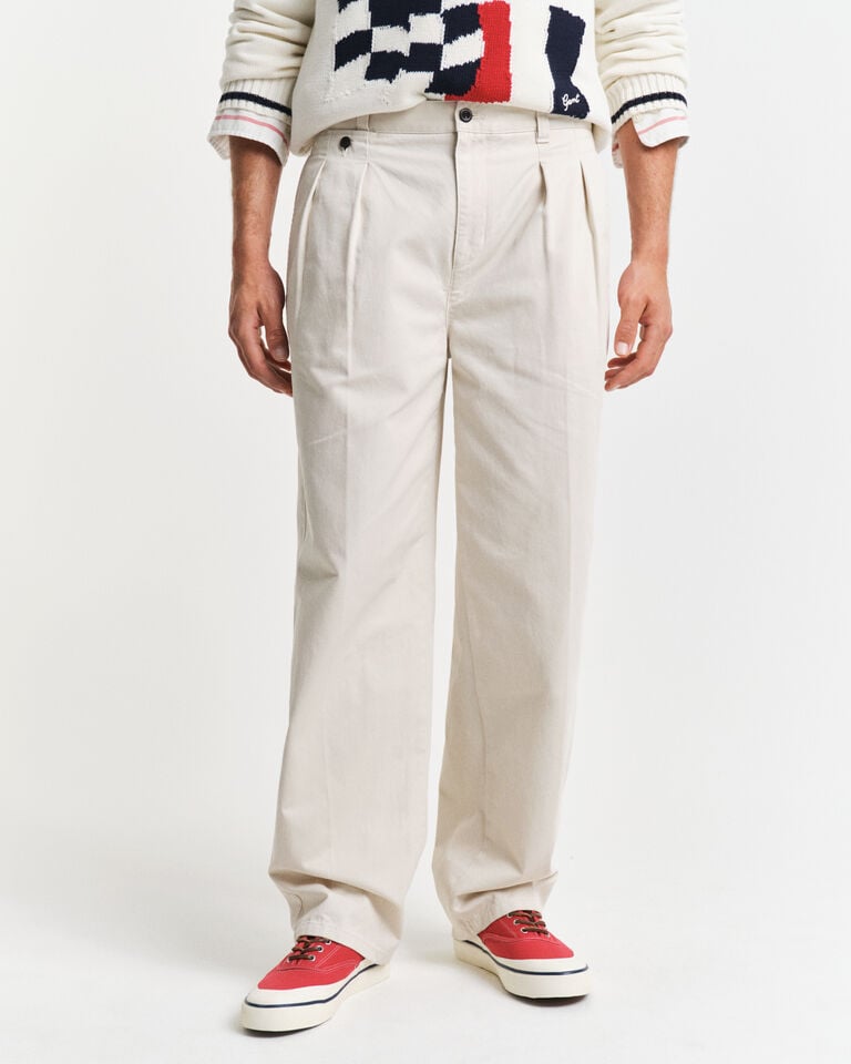 Gant Pantalones chinos de pinzas Relaxed Fit en sarga de algodón Descuento por venta flash