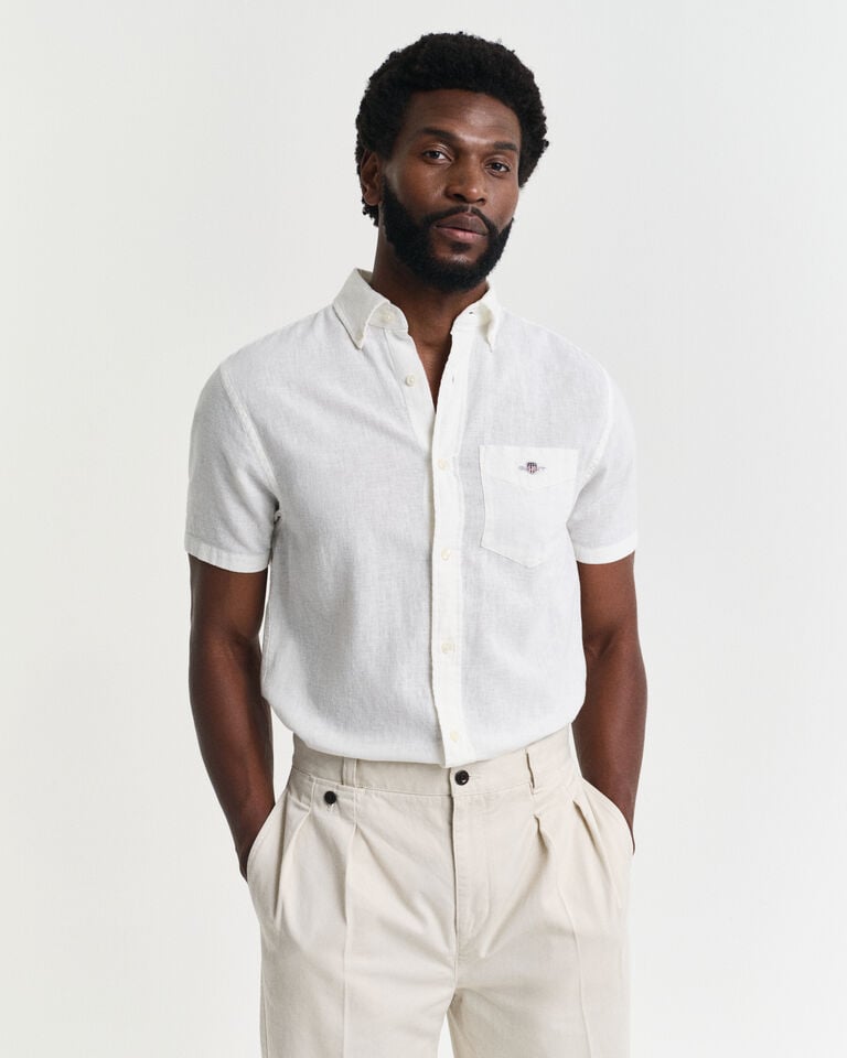 Gant Camisa Regular Fit de manga corta en algodón y lino
