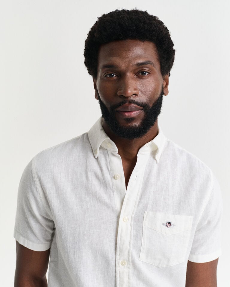Gant Camisa Regular Fit de manga corta en algodón y lino En oferta