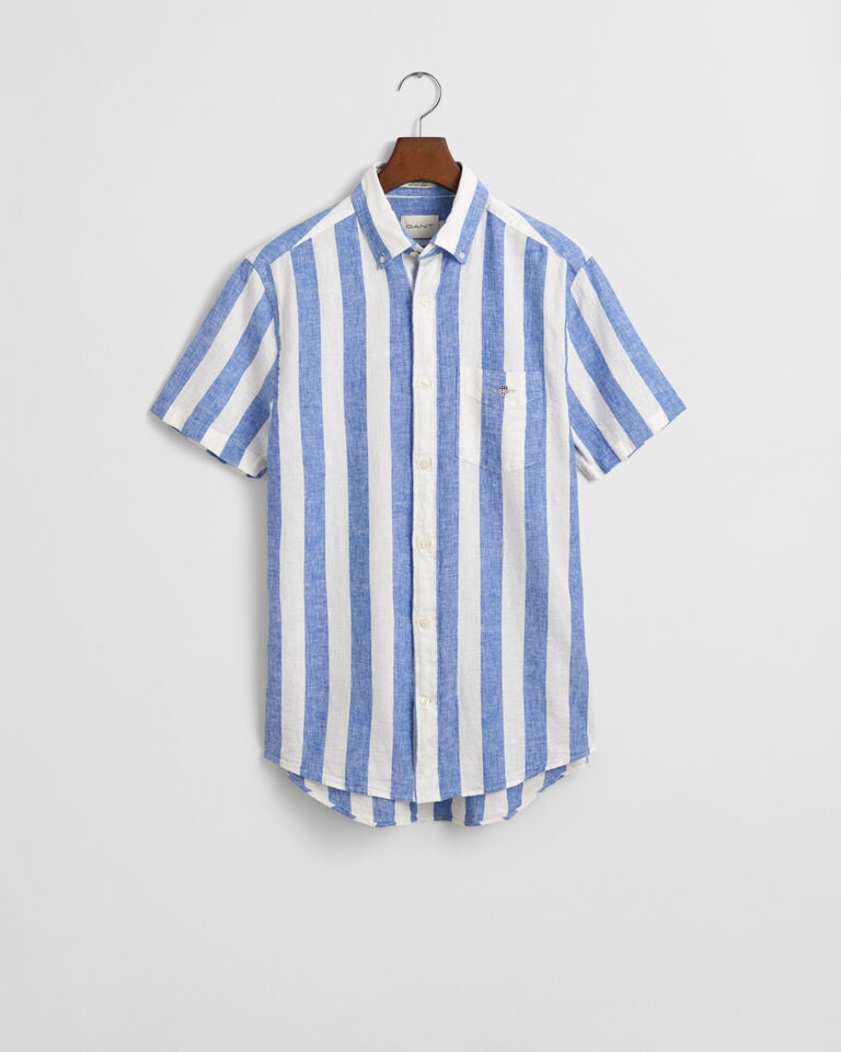 Gant Camisa Regular Fit de manga corta a rayas en algodón y lino