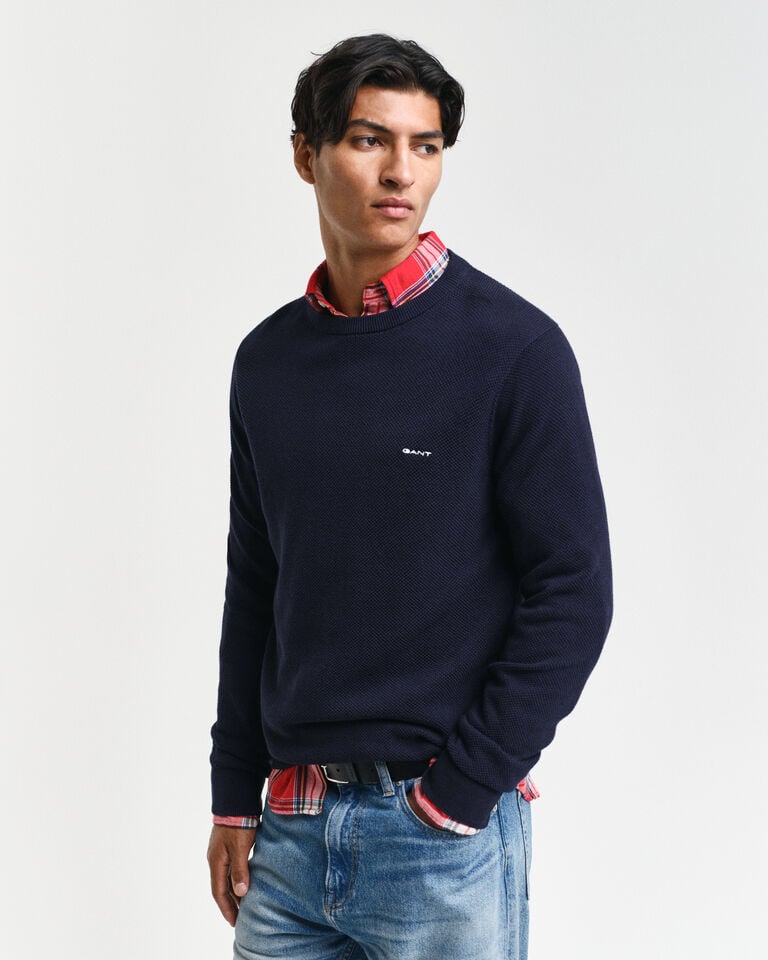 Gant Jersey de cuello redondo en piqué de algodón