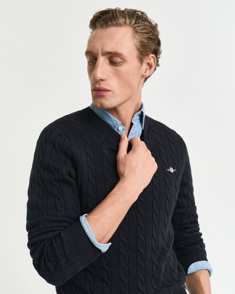 Gant Jersey de cuello redondo y punto de ochos en algodón Precios de Black Friday