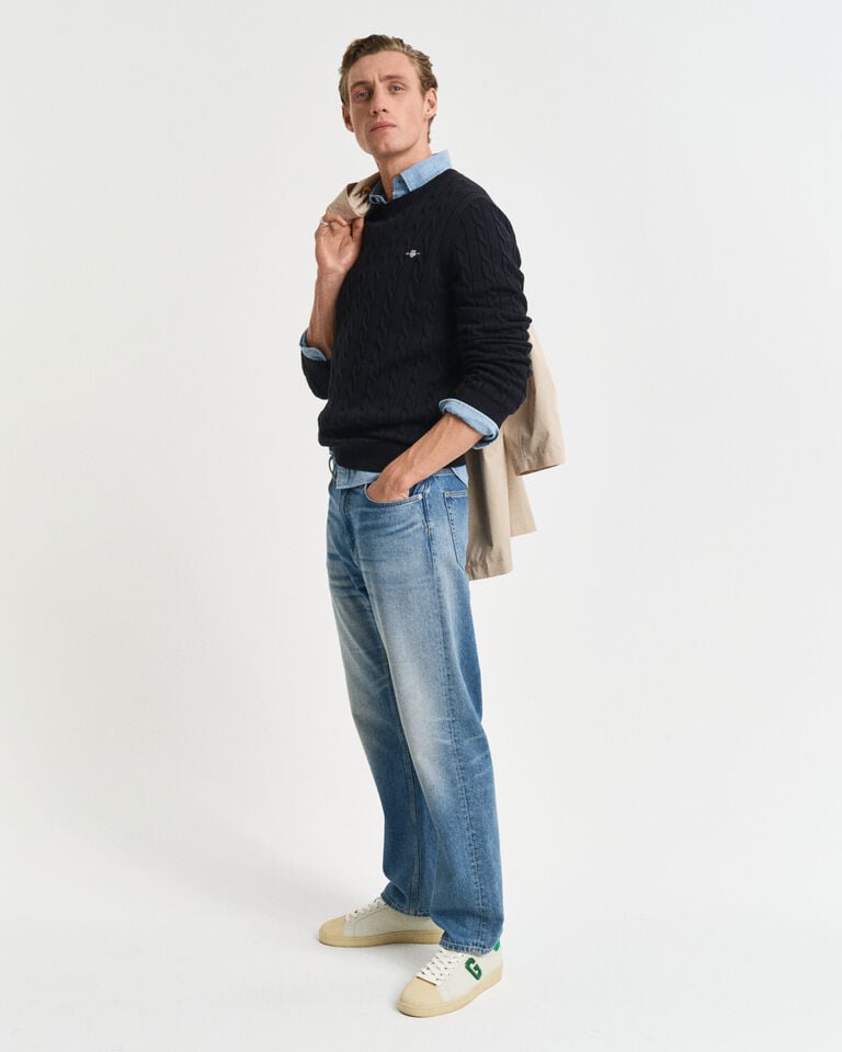 Gant Jersey de cuello redondo y punto de ochos en algodón Precios de Black Friday