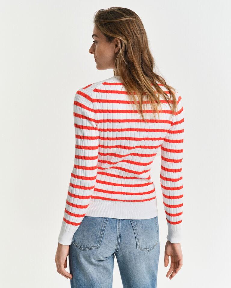 Gant Jersey de cuello redondo y punto de ochos en algodón elástico a rayas ÚLTIMAS EDICIONES