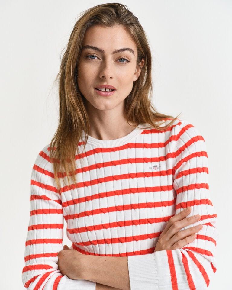 Gant Jersey de cuello redondo y punto de ochos en algodón elástico a rayas ÚLTIMAS EDICIONES