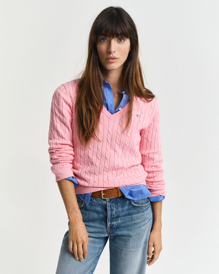 Gant Jersey de punto de ochos con cuello de pico en algodón elástico