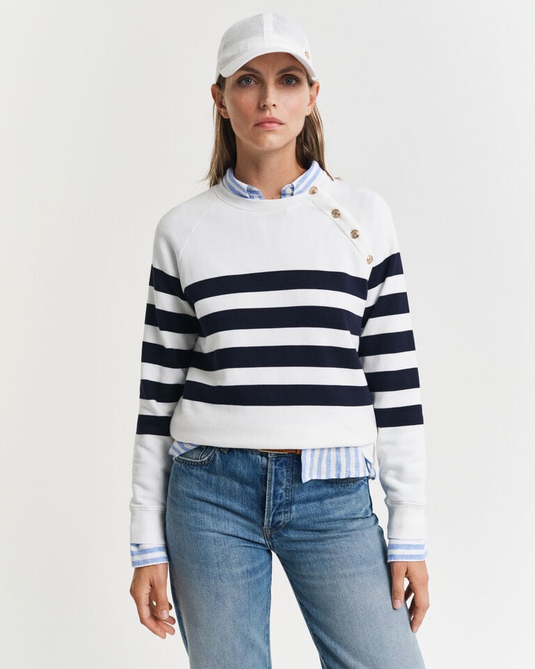 Gant Sudadera de cuello redondo a rayas con botones dorados Última moda