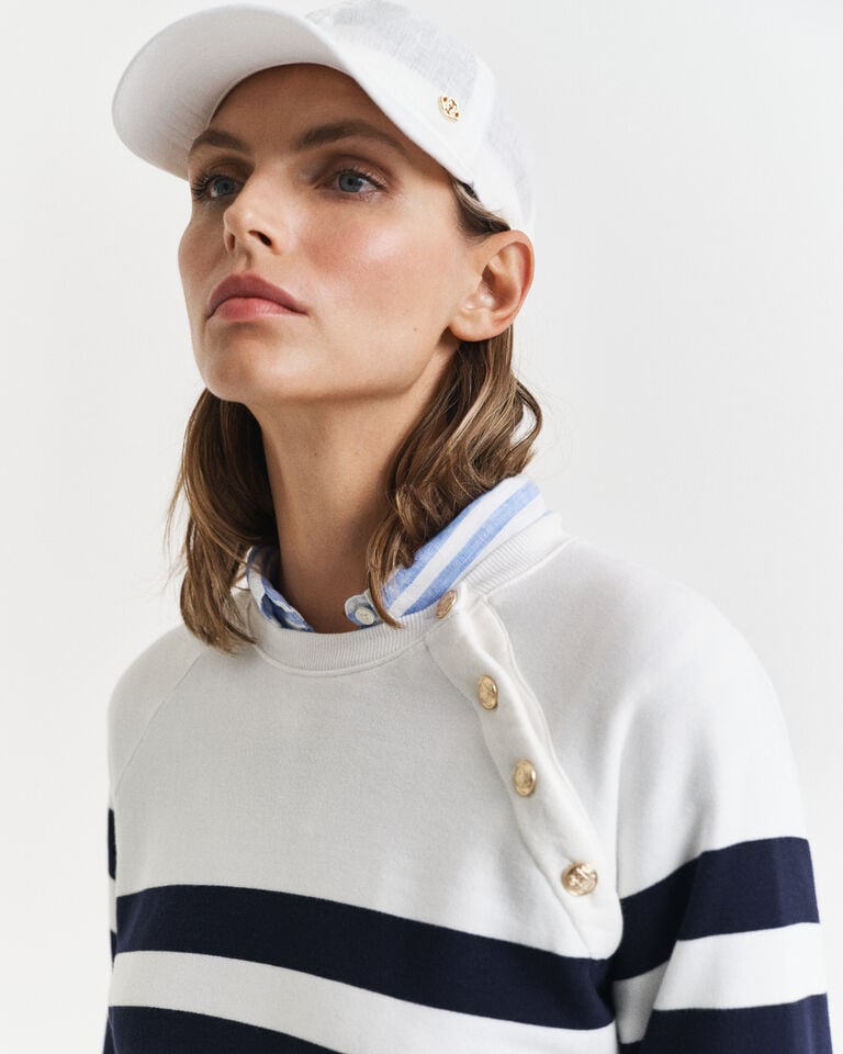 Gant Sudadera de cuello redondo a rayas con botones dorados Última moda