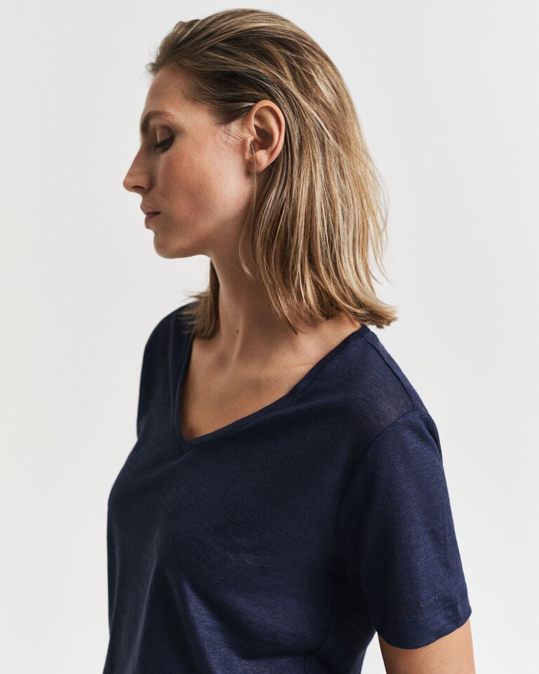 Gant Camiseta de cuello de pico de lino Rebajas top