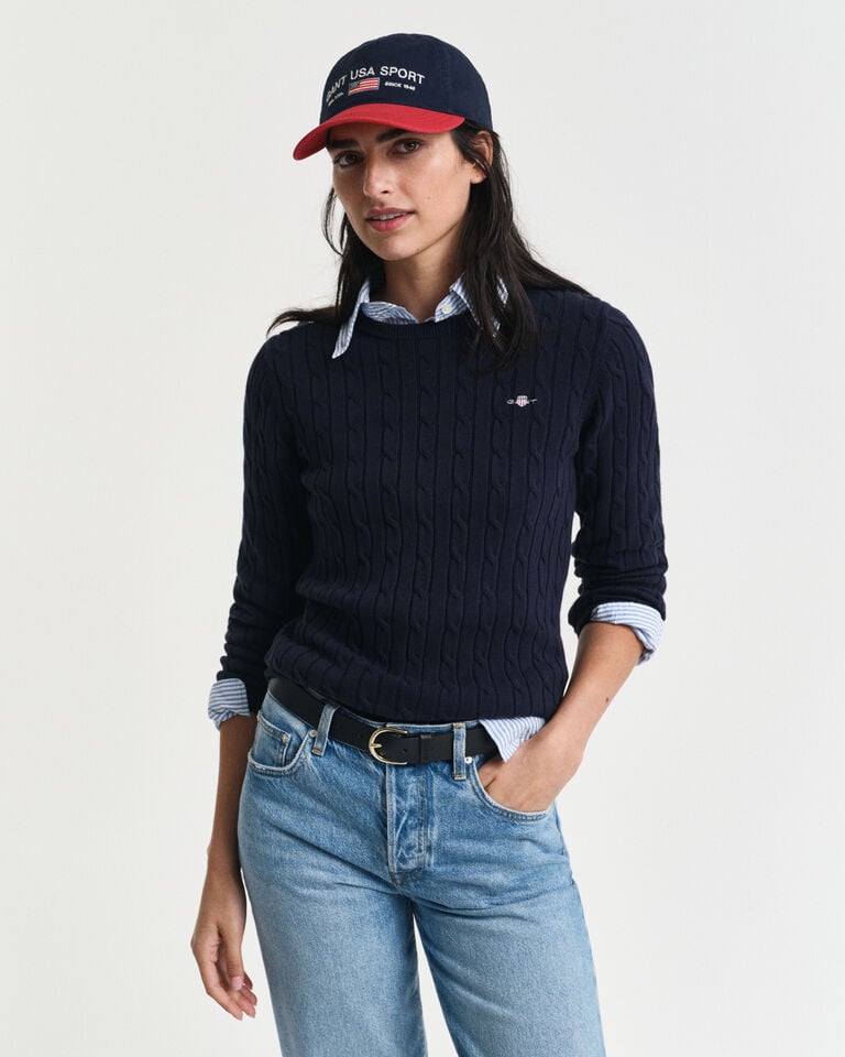 Gant Jersey de cuello redondo y punto de ochos en algodón elástico